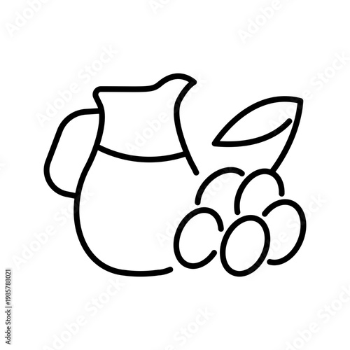 Grape juice icon. Food and fruit juice line symbol. Black and white.