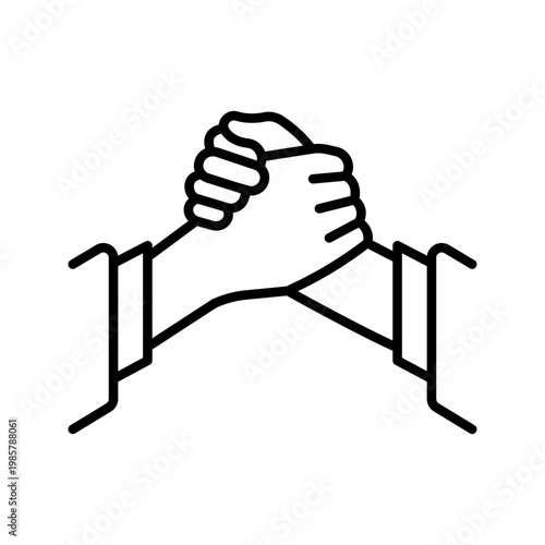 Handshake agreement icon. Business and partnership line symbol. Black and white.