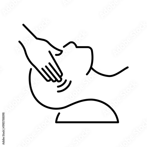 Head massage icon. Healthcare and massage therapy line symbol. Black and white.