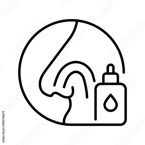 Nasal drops icon. Healthcare and allergy line symbol. Black and white.