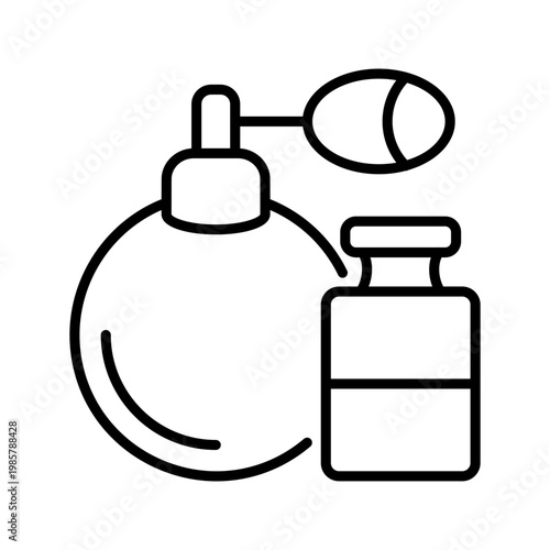 Perfume bottle icon. Beauty and fragrance line symbol. Black and white.