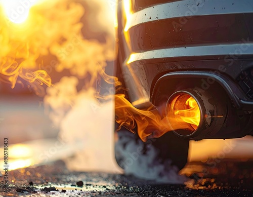 Wallpaper Mural Car exhaust billowing fire and smoke at sunset Torontodigital.ca