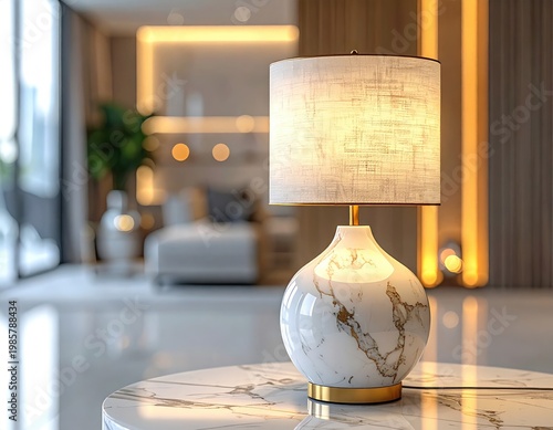 Wallpaper Mural Elegant lamp sits on a marble table; blurred interior Torontodigital.ca