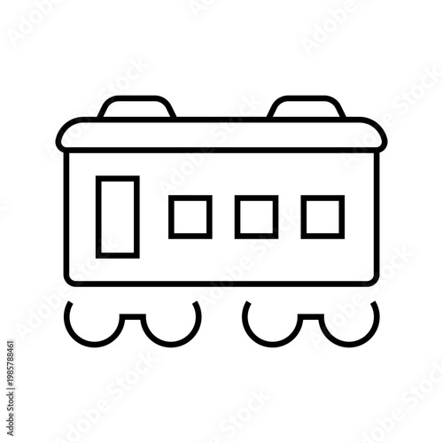 Railway carriage icon. Transport and railway line symbol. Black and white.