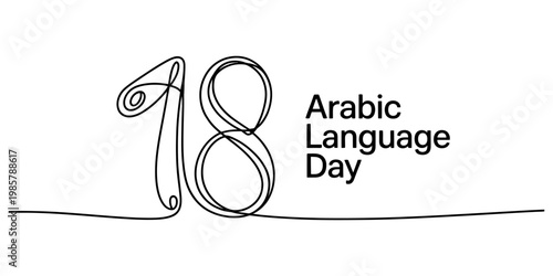 Minimalist line art illustration of the number 18 to celebrate world arabic language day Vector, illustration
