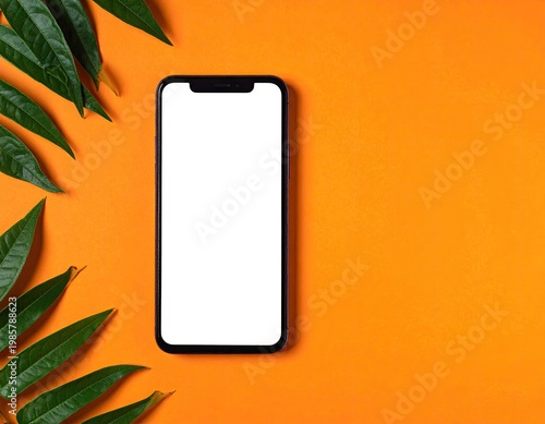 Wallpaper Mural Smartphone mock-up on orange background with foliage Torontodigital.ca