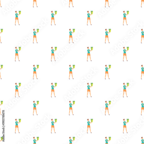 Seamless pattern of a cartoon person holding a present, perfect for wrapping or celebration design