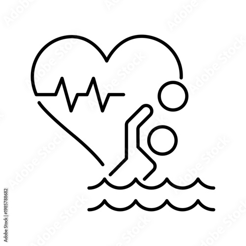 Swimming cardio icon. Sports and aquatics line symbol. Black and white.