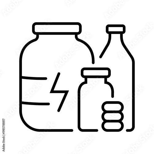 Vitamin supplement icon. Healthcare and dietary supplements line symbol. Black and white.