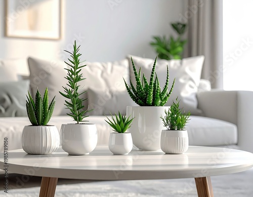 Wallpaper Mural Five potted plants sit on a table by a white couch Torontodigital.ca