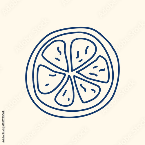 Citrus cutout doodle style. Hand drawn blue ink orange, lemon, or line art fruit, clip art. Vector graphic