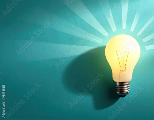 Wallpaper Mural Glowing bulb, idea, casting shadow on teal backdrop Torontodigital.ca