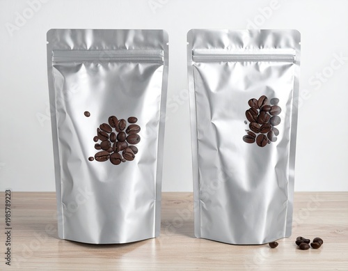 Wallpaper Mural Two silver pouches with coffee beans in clear windows Torontodigital.ca