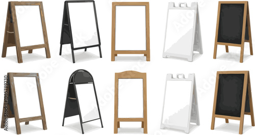 Isolated a realistic kinds of deferent Blank sandwich board vector art with white background