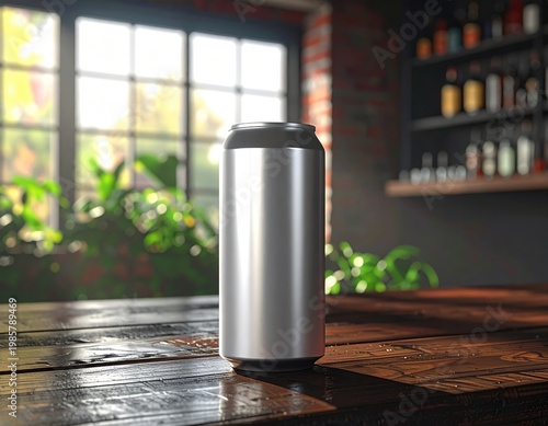 Wallpaper Mural Shiny, blank can on a wooden bar, sunlight behind Torontodigital.ca