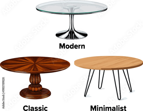 Isolated a realistic kinds of deferent Round conference Table vector art with white background.