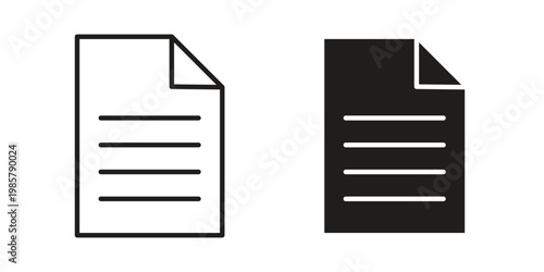 Document icon design, logo, app, template set. Black icons