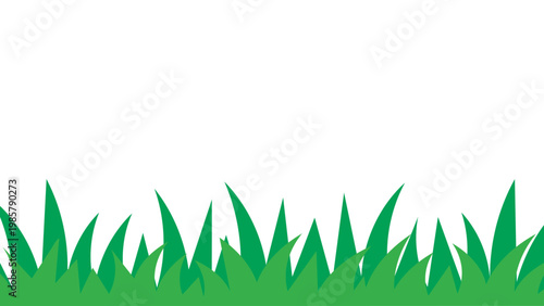 Green Grass Border Vector Illustration - Flat Cartoon Summer Meadow Lawn Frame Background