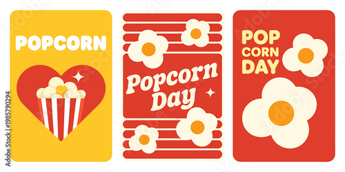 Colorful Popcorn Day Celebration Designs With Heart And Floral Elements