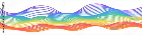 Flowing rainbow wave lines on transparent background inspired by Pride Month. Vibrant layered spectrum curves symbolizing LGBTQ+ diversity, perfect for banners, posters and inclusive digital designs