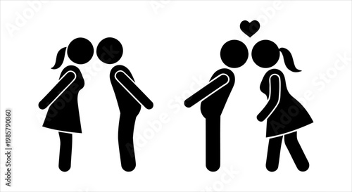 Couple Kissing and Romantic Gesture with Heart Icon