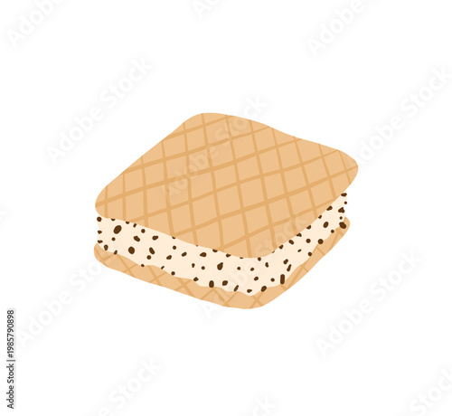 Square ice cream cone with a waffle, ice cream sandwich. Vector illustration on a white background.