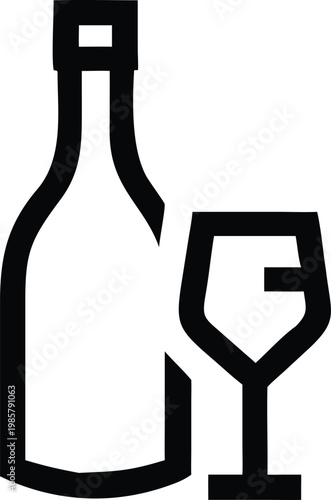 Classic wine bottle and elegant glass outline for beverage and celebration themes