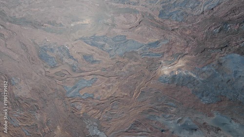 Aerial View Volcanic Eruption Aftermath Tajogaite Crater; Drone Flyover of Lava Flow Damage and Recovery in La Palma Canary Islands Spain; Volcanic Disaster Zone