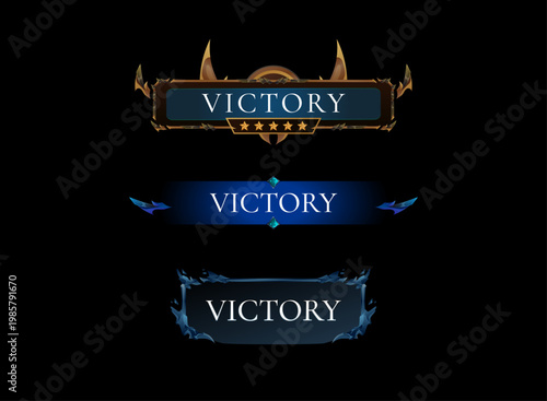 Fantasy Game UI Victory Banner RPG Result Screen Dark Blue Gold Gaming Interface Element
