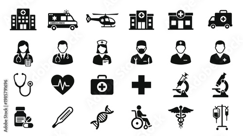 Medical Healthcare Symbols Icons Set.