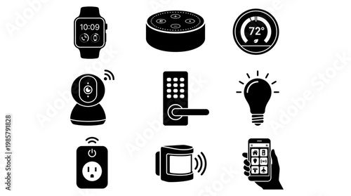 Smart home devices and gadgets icons.