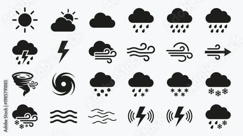 Weather forecast icons on white background.