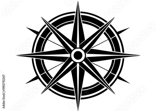 Compass Rose Navigation Icon Silhouette Isolated on Transparent Background