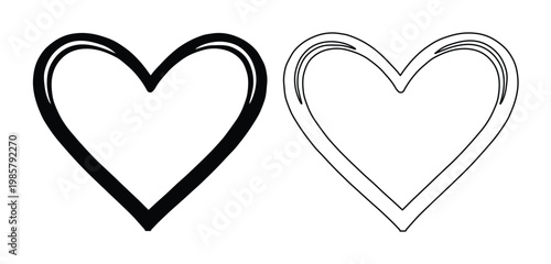 Set of 2 Outline Heart Doodle Vector Icons