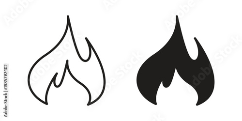 Fire icon design, logo, app, template set. Black icons