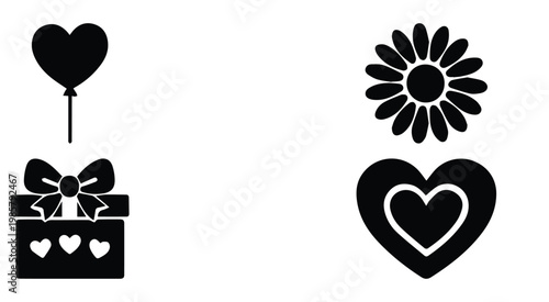 Set of 4 Black Silhouette Love and Celebration Icons Vector
