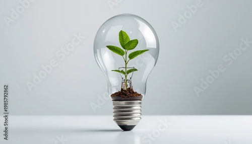 Illuminating a sustainable future with eco-friendly innovation a vibrant plant thriving within a classic light bulb, symbolizing green energy and environmental consciousness
