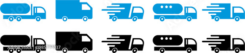Fast shipping delivery truck flat icon. Delivery Truck icon set. Express delivery trucks icons. 