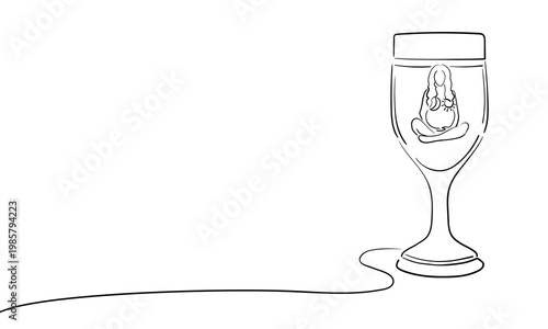 Ritual bowl with Gaya, continuous line drawing, esoteric symbol minimalist line art. Magic ritual outline. Vector Illustration on white background