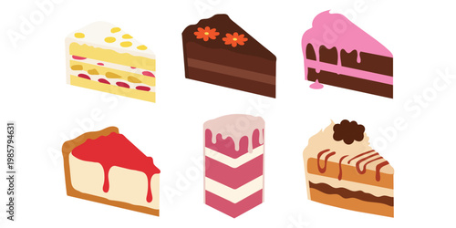 Set of various cake slices illustration