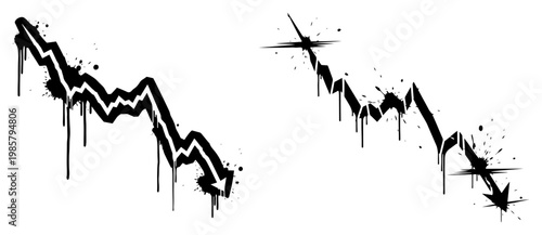Falling market graph and economic crash arrows in urban grunge style