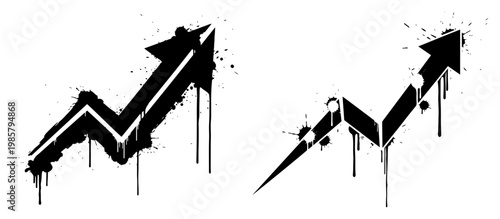 Arrow icons showing growth and upward trend in ink splatter style