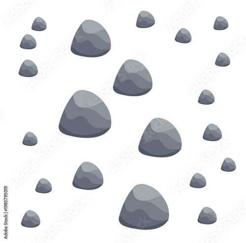 Scattered grey rocks and stones of various sizes