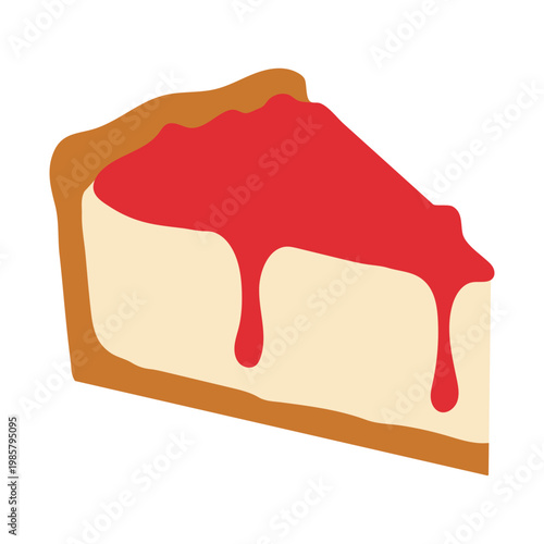 Slice of cheesecake with red fruit topping dripping, dessert food illustration