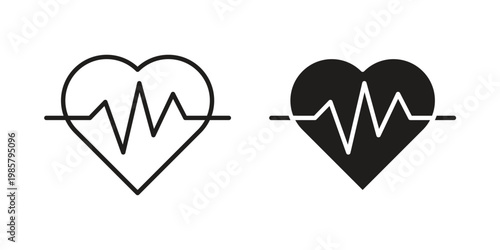 Heartbeat icon design, logo, app, template set. Black icons