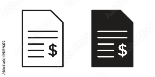 Invoice icon design, logo, app, template set. Black icons