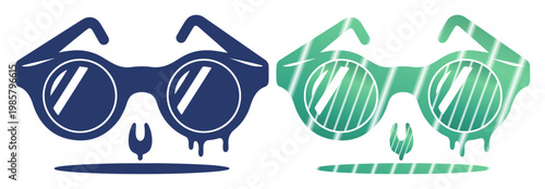 Cool, melting sunglasses with a retro vibe, symbolizing summer heat and style.