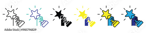 Hand Holding Trophy Icon Set for Achievement Concept