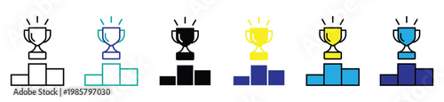 Trophy Podium Ranking Icon Set for Competition Winners