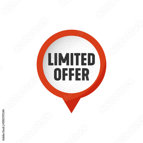 Limited offer red vector pin banner special discount promotion circular pointer icon in flat style isolated on white background